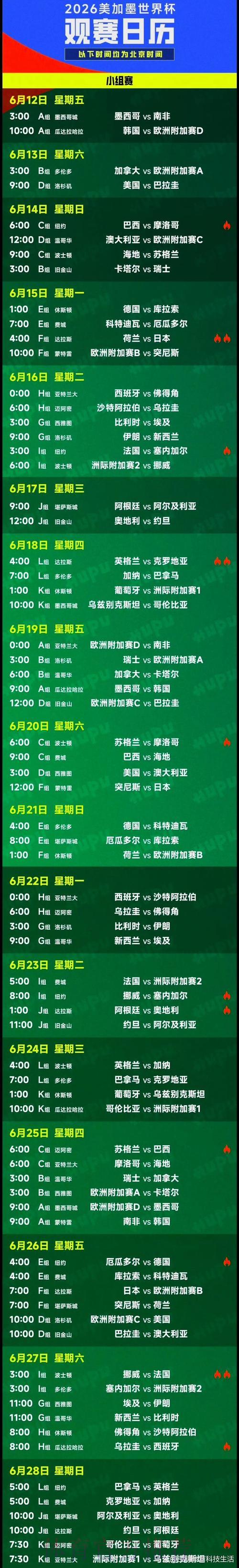 2026年世界杯赛事全程直播完整时间安排表 2026年世界杯赛事全程直播完整时间安排表